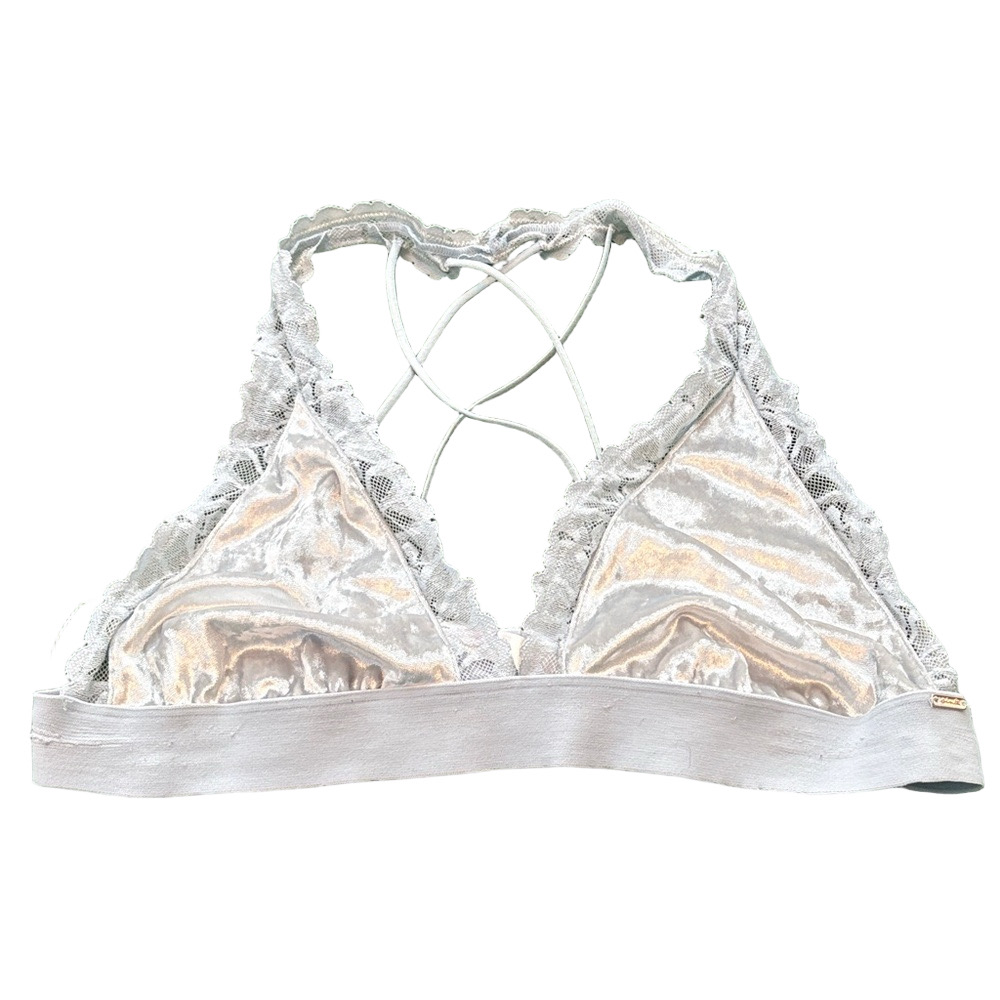 Pink Victoria’s Secret Lace Trim Velvet Bralette Criss Cross Back Ice Blue XL
